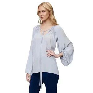 Ramy Brook Women's Gray Poly Washed Satin Paris Long Sleeve Peasant Blouse
